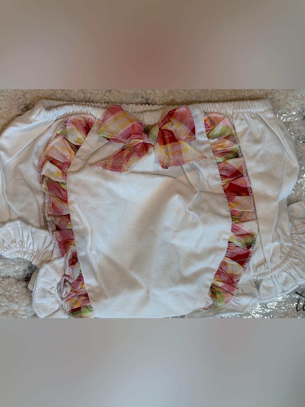 New in bag White Baby Bloomers with Pink Plaid Ruffle and Bow by 31 Kids 0-6mos